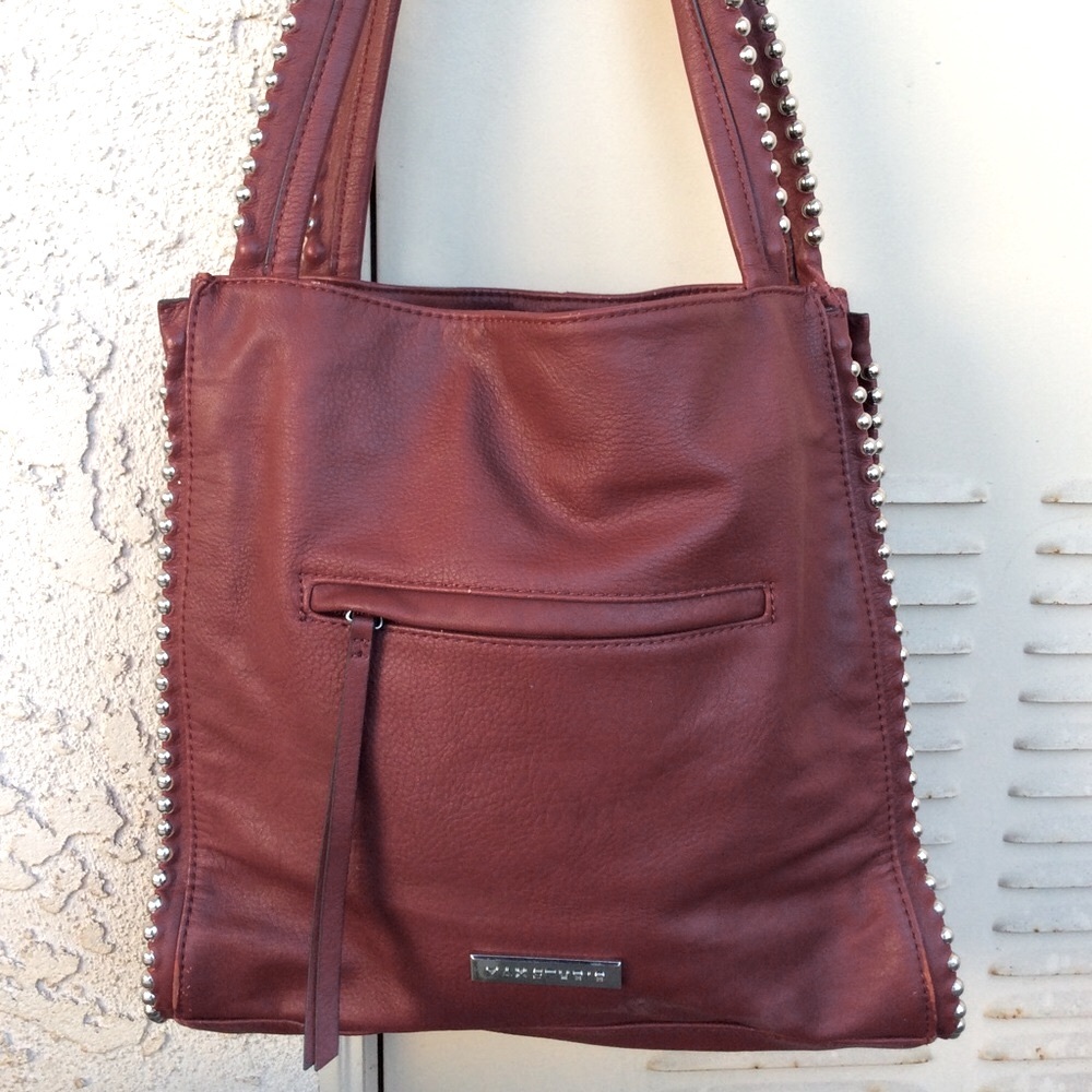 Max Studio Burgundy Studded Talo Vegan Leather Bag - Picture 5 of 16